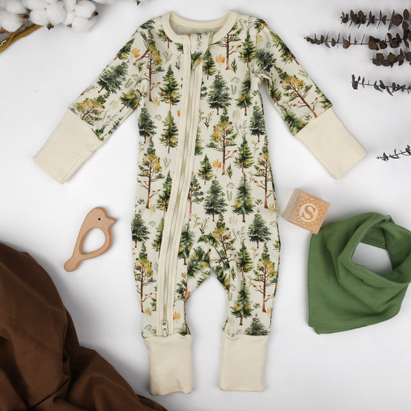 Organic Cotton Baby Pajamas 2-Way Zip Front Zipper Sleeper, Arbor Organic Earthy Clothing