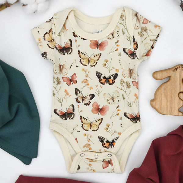 Organic Cotton Short Sleeve Baby Bodysuit, Audrey Organic Earthy Clothing