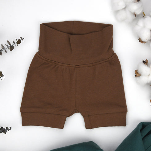 Organic Cotton High Waist Baby Shorts, Bark Organic Earthy Clothing