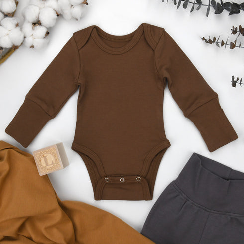 Organic Cotton Long Sleeve Baby Bodysuit, Bark Organic Earthy Clothing