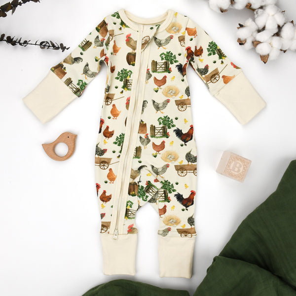 Organic Cotton Baby Pajamas 2-Way Zip Front Zipper Sleeper, Basil