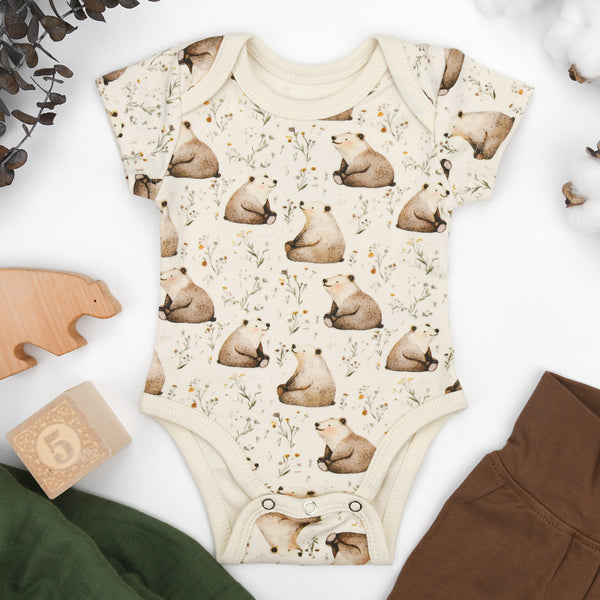 Organic Cotton Short Sleeve Baby Bodysuit, Beck Organic Earthy Clothing
