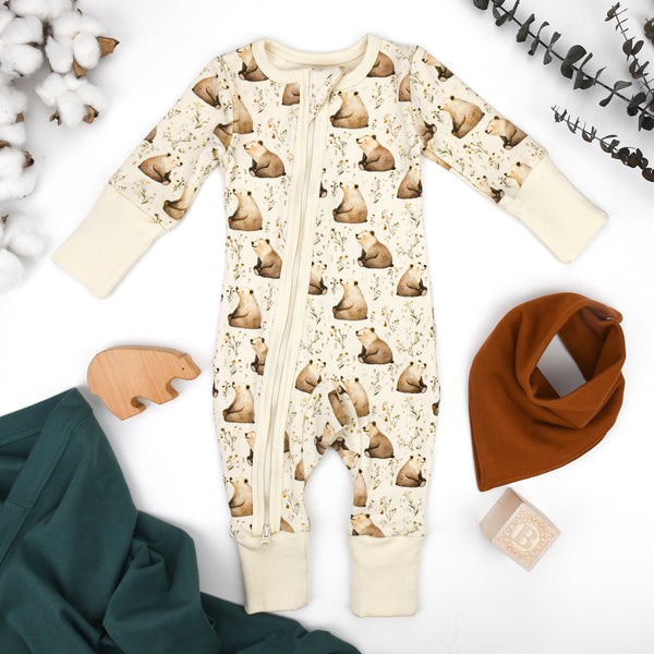 Organic Cotton Baby Pajamas 2-Way Zip Front Zipper Sleeper, Beck Organic Earthy Clothing