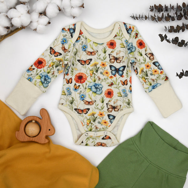Organic Cotton Long Sleeve Baby Bodysuit, Blossom Organic Earthy Clothing