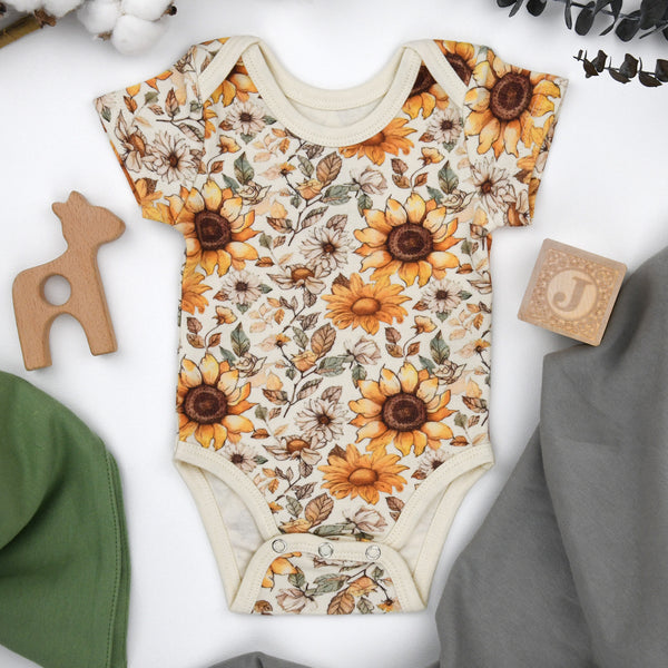 Organic Cotton Short Sleeve Baby Bodysuit, Bryony Organic Earthy Clothing