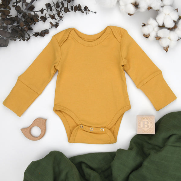 Organic Cotton Long Sleeve Baby Bodysuit, Butterscotch Organic Earthy Clothing