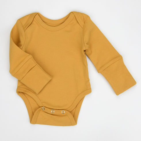 Organic Cotton Long Sleeve Baby Bodysuit, Butterscotch Organic Earthy Clothing