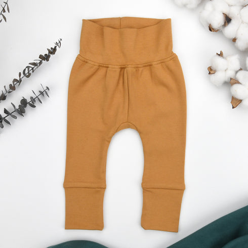 Organic Cotton High Waist Baby Pants, Camel Organic Earthy Clothing