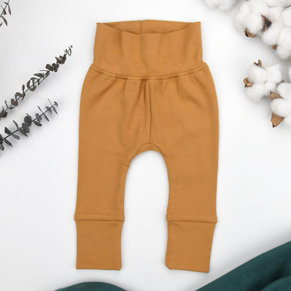 Organic Cotton High Waist Baby Pants, Camel Organic Earthy Clothing