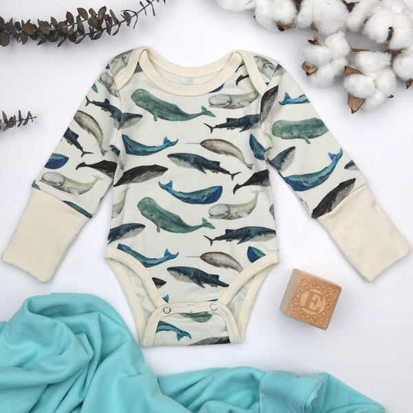 Organic Cotton Long Sleeve Baby Bodysuit, Caspian Organic Earthy Clothing