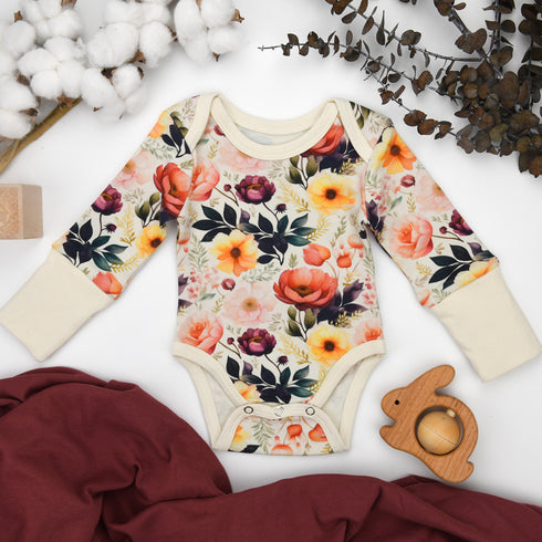 Organic Cotton Long Sleeve Baby Bodysuit, Cassia Organic Earthy Clothing