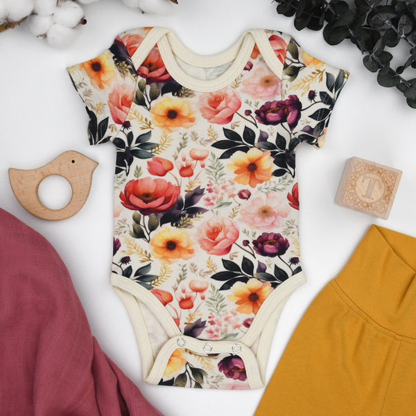 Organic Cotton Short Sleeve Baby Bodysuit, Cassia Organic Earthy Clothing