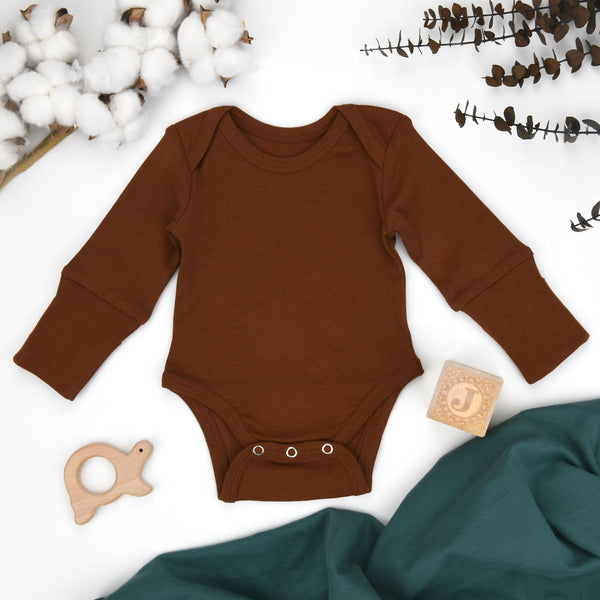 Organic Cotton Long Sleeve Baby Bodysuit, Chestnut Organic Earthy Clothing