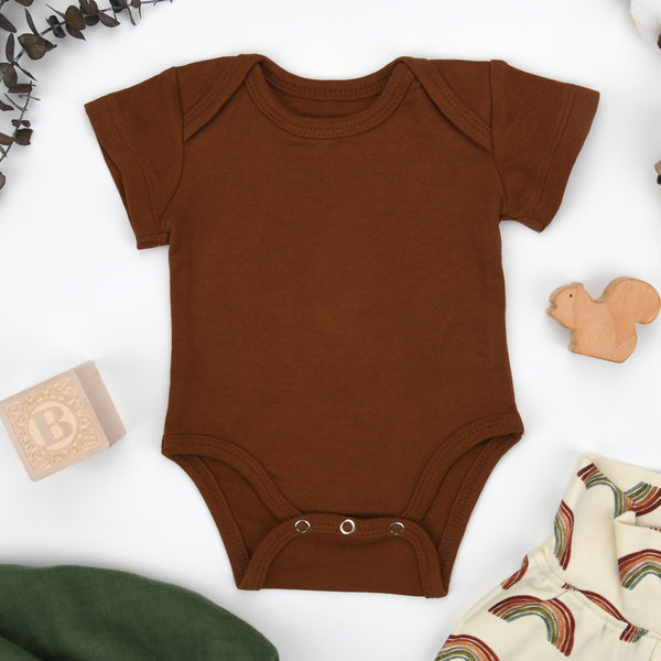 Organic Cotton Short Sleeve Baby Bodysuit, Chestnut Organic Earthy Clothing