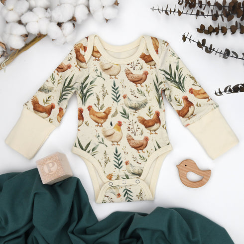 Organic Cotton Long Sleeve Baby Bodysuit, Chicory Organic Earthy Clothing