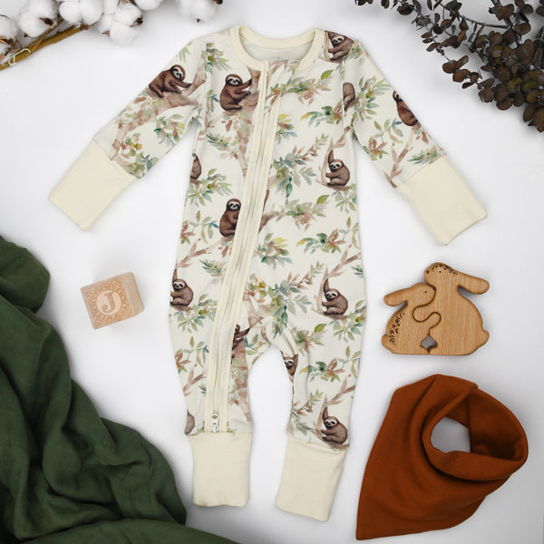 Organic Cotton Baby Pajamas 2-Way Zip Front Zipper Sleeper, Cleo Organic Earthy Clothing
