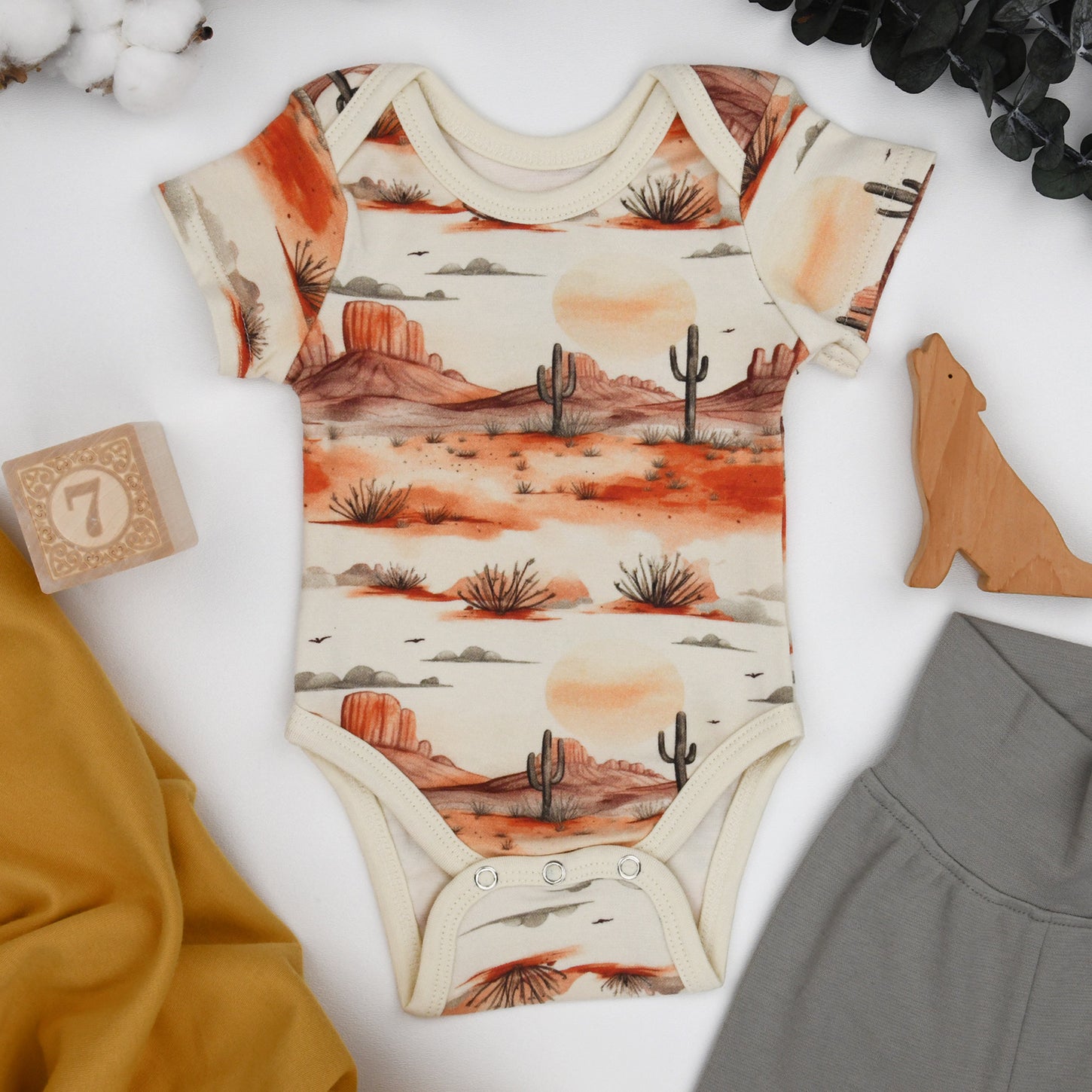 Organic Cotton Short Sleeve Baby Bodysuit, Cliff Organic Earthy Clothing