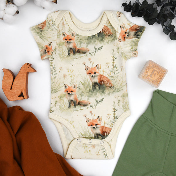 Organic Cotton Short Sleeve Baby Bodysuit, Clover Organic Earthy Clothing