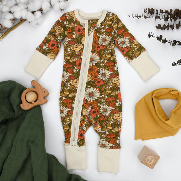 Organic Cotton Baby Pajamas 2-Way Zip Front Zipper Sleeper, Daisy Organic Earthy Clothing