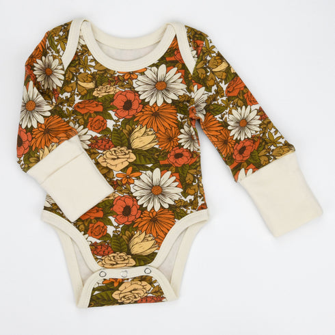 Organic Cotton Long Sleeve Baby Bodysuit, Daisy Organic Earthy Clothing