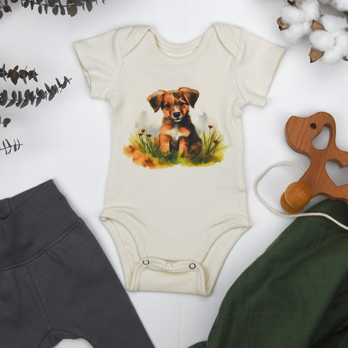 Organic Cotton Short Sleeve Baby Bodysuit, Duke Organic Earthy Clothing