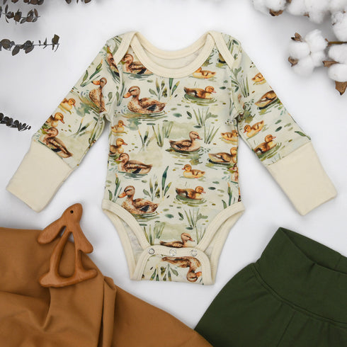 Organic Cotton Long Sleeve Baby Bodysuit, Drake Organic Earthy Clothing
