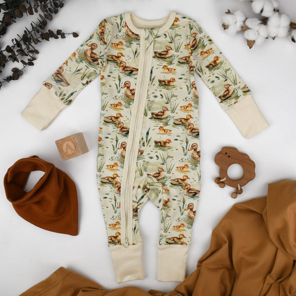 Organic Cotton Baby Pajamas 2-Way Zip Front Zipper Sleeper, Drake Organic Earthy Clothing