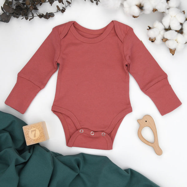 Organic Cotton Long Sleeve Baby Bodysuit, Dusty Rose Organic Earthy Clothing