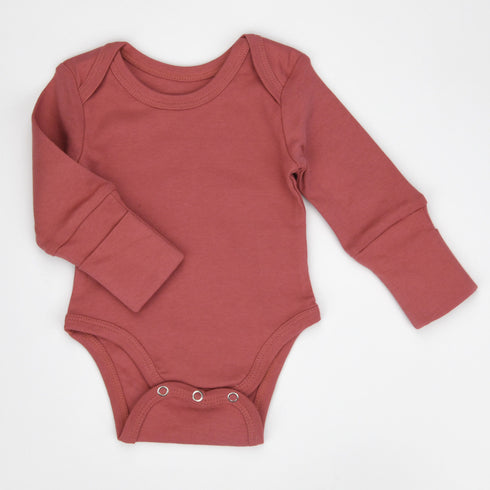 Organic Cotton Long Sleeve Baby Bodysuit, Dusty Rose Organic Earthy Clothing