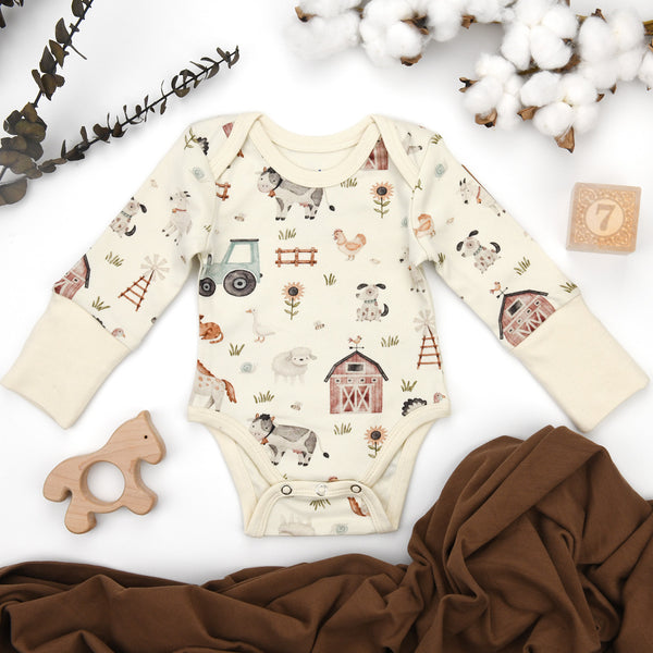 Organic Cotton Long Sleeve Baby Bodysuit, Dusty Organic Earthy Clothing