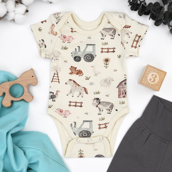 Organic Cotton Short Sleeve Baby Bodysuit, Dusty Organic Earthy Clothing