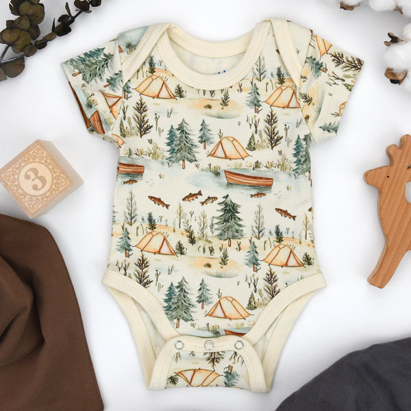 Organic Cotton Short Sleeve Baby Bodysuit, Everett Organic Earthy Clothing