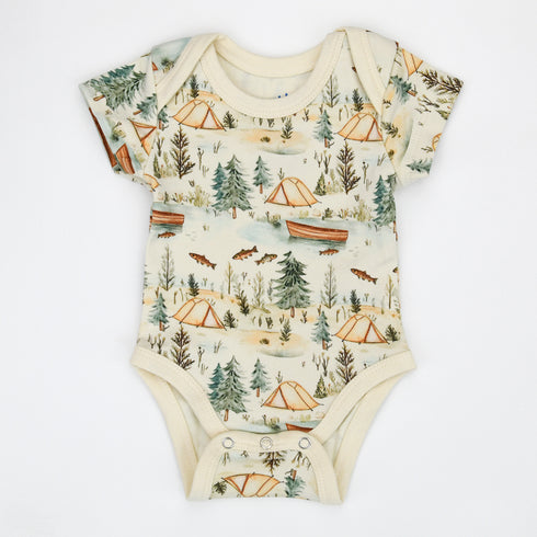 Organic Cotton Short Sleeve Baby Bodysuit, Everett Organic Earthy Clothing