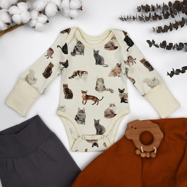 Organic Cotton Long Sleeve Baby Bodysuit, Felix Organic Earthy Clothing