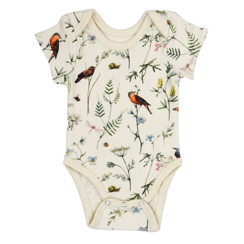 Organic Cotton Short Sleeve Baby Bodysuit, Finch Organic Earthy Clothing