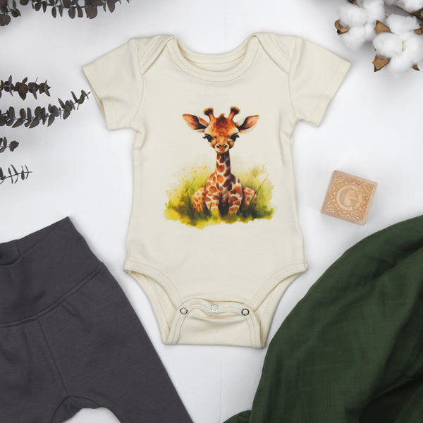 Organic Cotton Short Sleeve Baby Bodysuit, Gerald Organic Earthy Clothing
