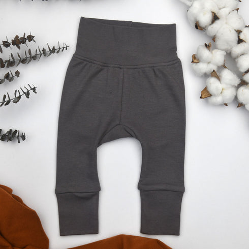 Organic Cotton High Waist Baby Pants, Granite Grey Organic Earthy Clothing