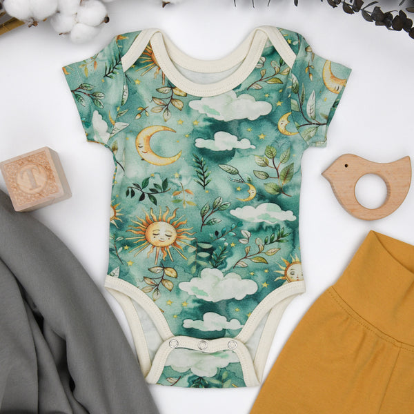 Organic Cotton Short Sleeve Baby Bodysuit, Indy Organic Earthy Clothing