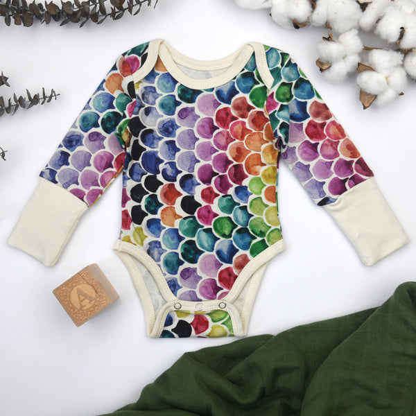 Organic Cotton Long Sleeve Baby Bodysuit, Iris Organic Earthy Clothing
