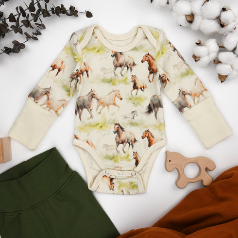 Organic Cotton Long Sleeve Baby Bodysuit, Kelby Organic Earthy Clothing