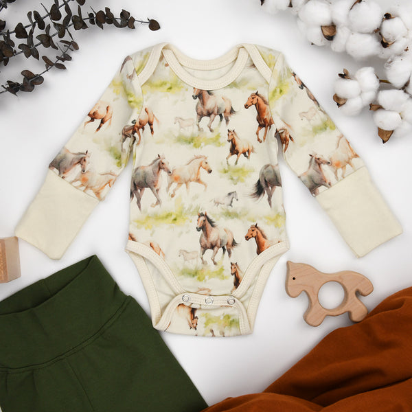 Organic Cotton Long Sleeve Baby Bodysuit, Kelby Organic Earthy Clothing