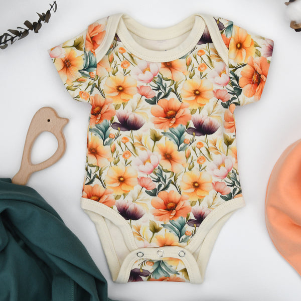 Organic Cotton Short Sleeve Baby Bodysuit, Lilly Organic Earthy Clothing