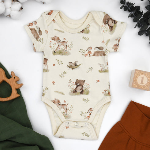 Organic Cotton Short Sleeve Baby Bodysuit, Linden Organic Earthy Clothing