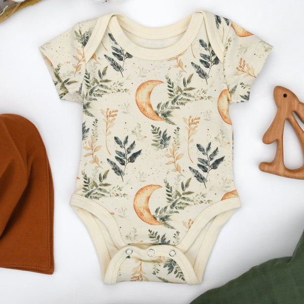 Organic Cotton Short Sleeve Baby Bodysuit, Lynx Organic Earthy Clothing