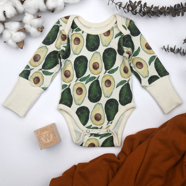 Organic Cotton Long Sleeve Baby Bodysuit, Malama Organic Earthy Clothing