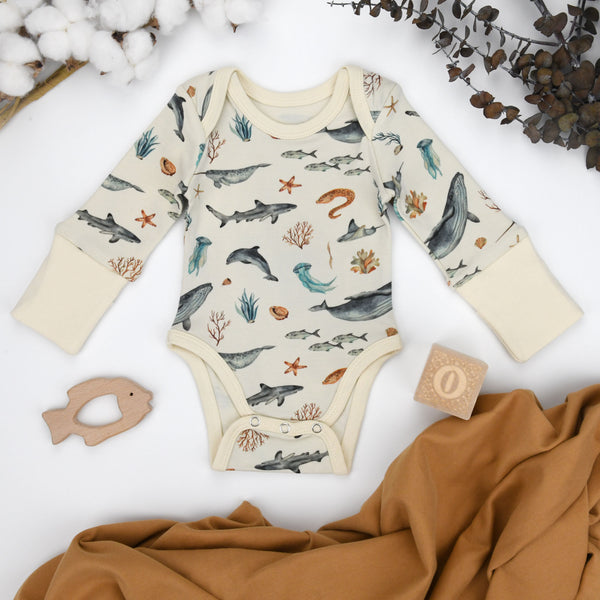 Organic Cotton Long Sleeve Baby Bodysuit, Marin Organic Earthy Clothing