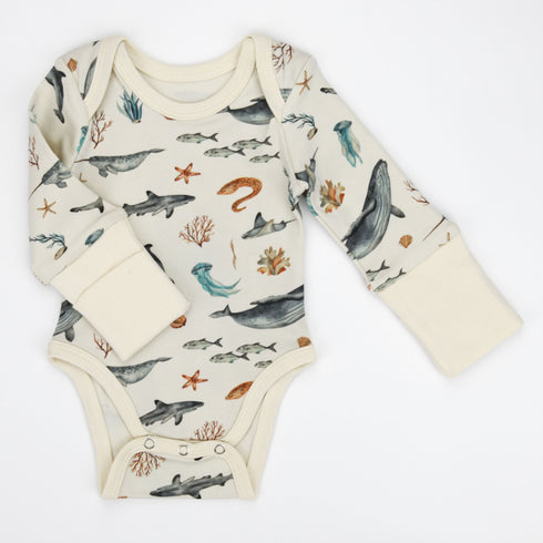 Organic Cotton Long Sleeve Baby Bodysuit, Marin Organic Earthy Clothing