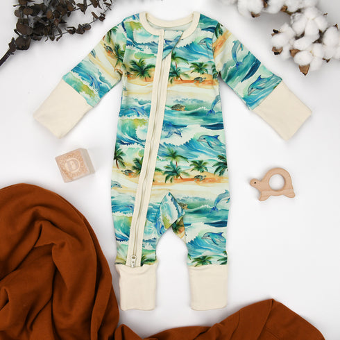 Organic Cotton Baby Pajamas 2-Way Zip Front Zipper Sleeper, Maui