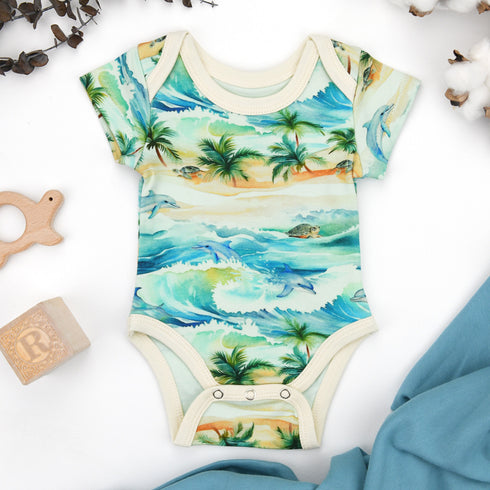 Organic Cotton Short Sleeve Baby Bodysuit, Maui