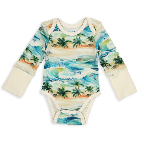 Organic Cotton Long Sleeve Baby Bodysuit, Maui Organic Earthy Clothing